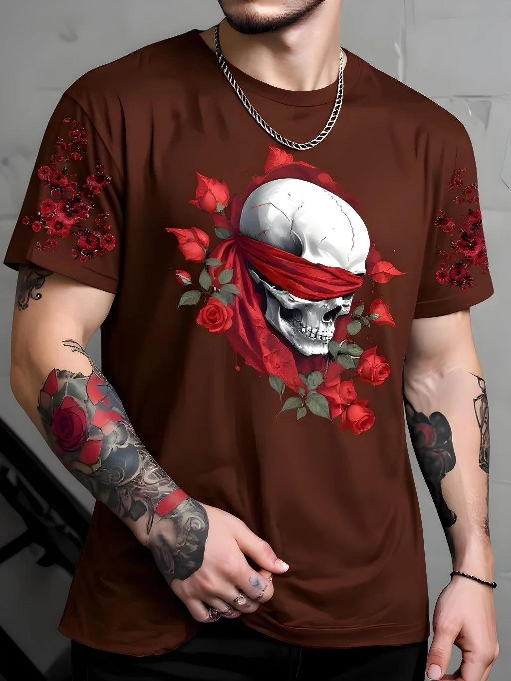 Camiseta Skull Roses™ 100% Algodão (Fio 30.1) — Atitude Urbana, Arte Imponente