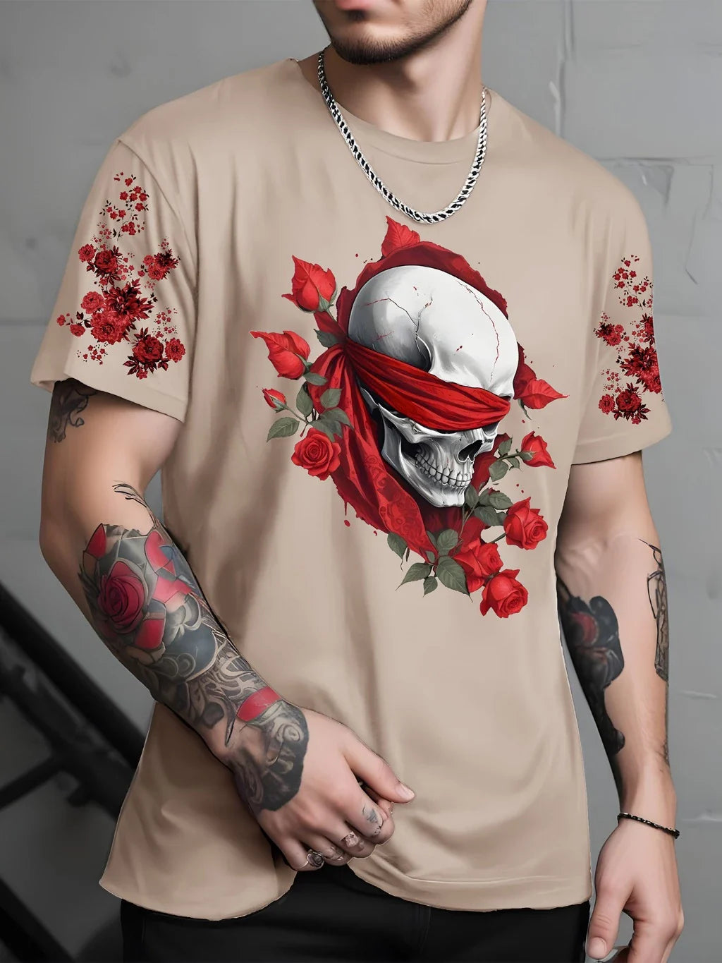 Camiseta Skull Roses™ 100% Algodão (Fio 30.1) — Atitude Urbana, Arte Imponente
