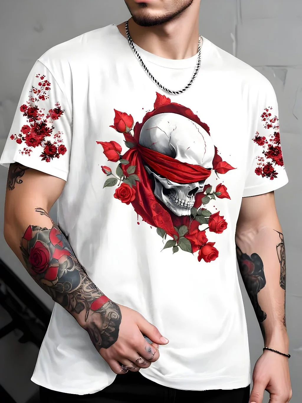 Camiseta Skull Roses™ 100% Algodão (Fio 30.1) — Atitude Urbana, Arte Imponente