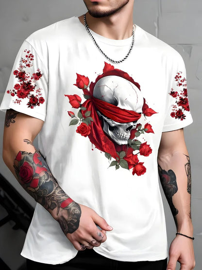 Camiseta Skull Roses™ 100% Algodão (Fio 30.1) — Atitude Urbana, Arte Imponente