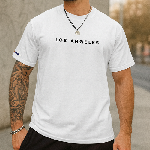 Camiseta Masculina Los Angeles — Street Clean + Detalhe de Manga Exclusivo